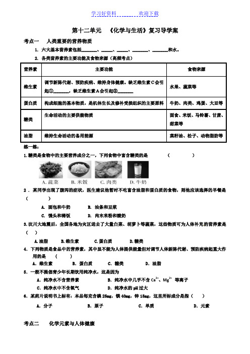 第十二单元《化学与生活》复习导学案