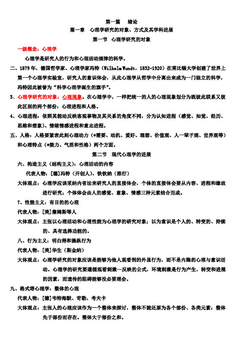 心理学导论温习要点