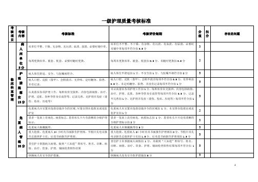 一级护理质量考核标准