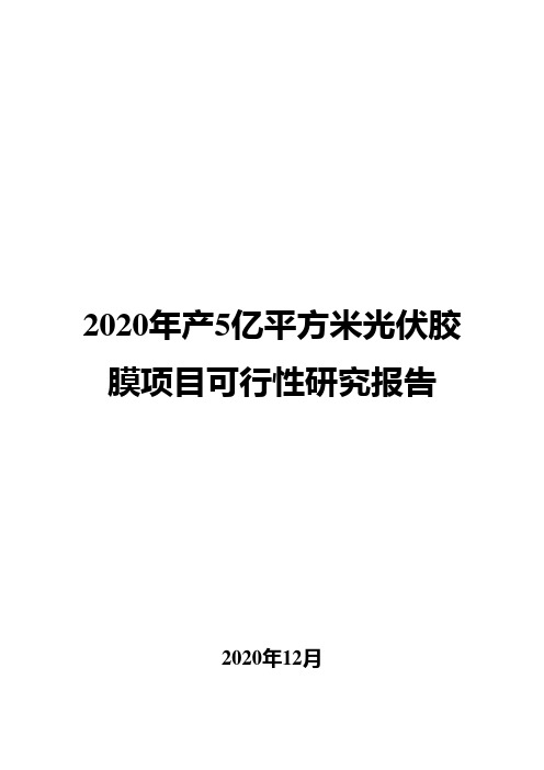 2020年产5亿平方米光伏胶膜项目可行性研究报告