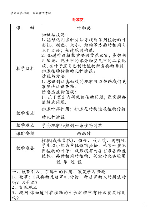 三年级科学下册 第二单元 植物的一生 3 叶和花教案 苏教版