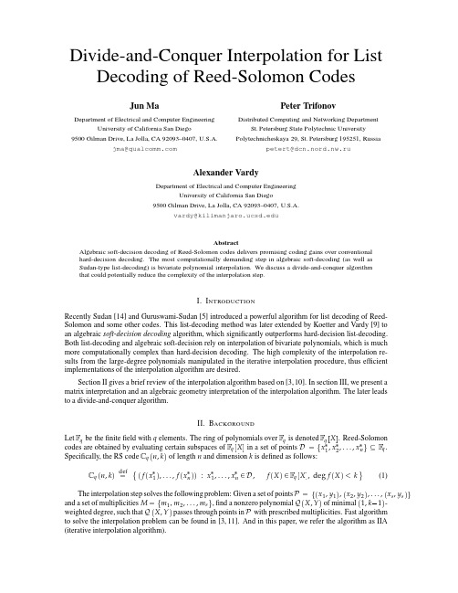 Divide-and-conquer interpolation for list decoding of Reed-Solomon codes