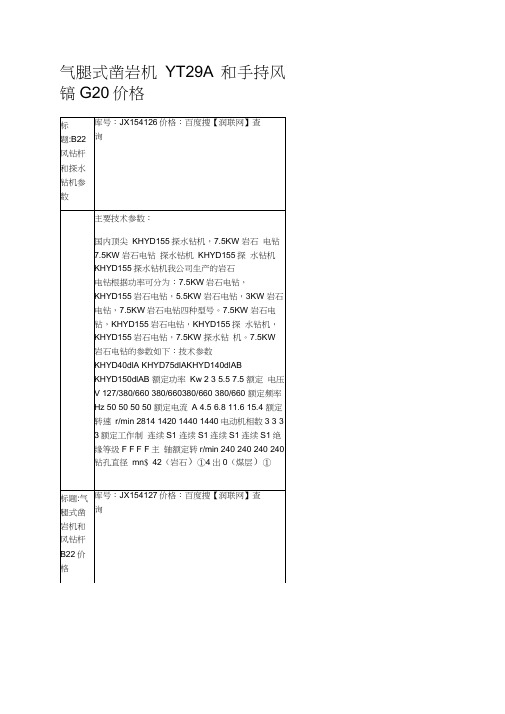 气腿式凿岩机YT29A和手持风镐G20价格