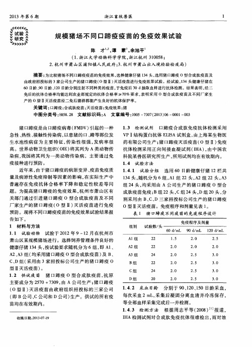 规模猪场不同口蹄疫疫苗的免疫效果试验