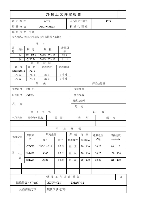 焊接工艺评定报告样板-异种钢