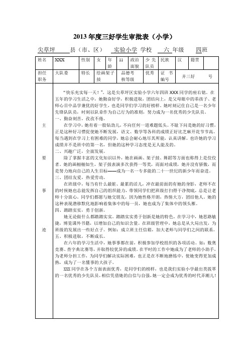 2013年度三好学生审批表