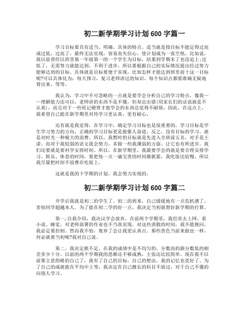 初二新学期学习计划600字