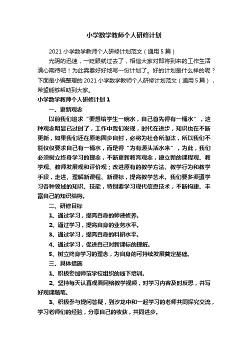 小学数学教师个人研修计划