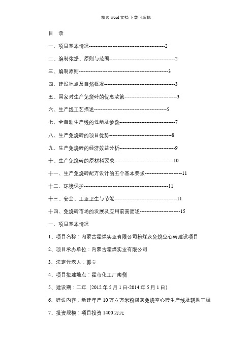 2021年煤业公司粉煤灰免烧空心砖项目可行性报告