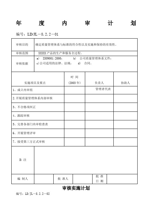 质量管理体系度内审计划检查表报告不符合