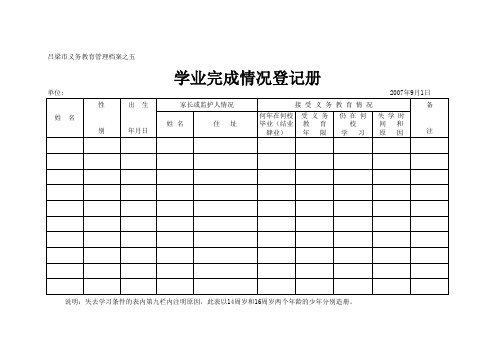 学业完成情况登记册2009