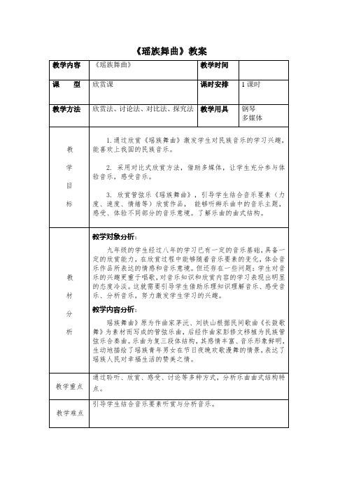 人音版九年级音乐上册（简谱）第三单元《☆瑶族舞曲》教学设计