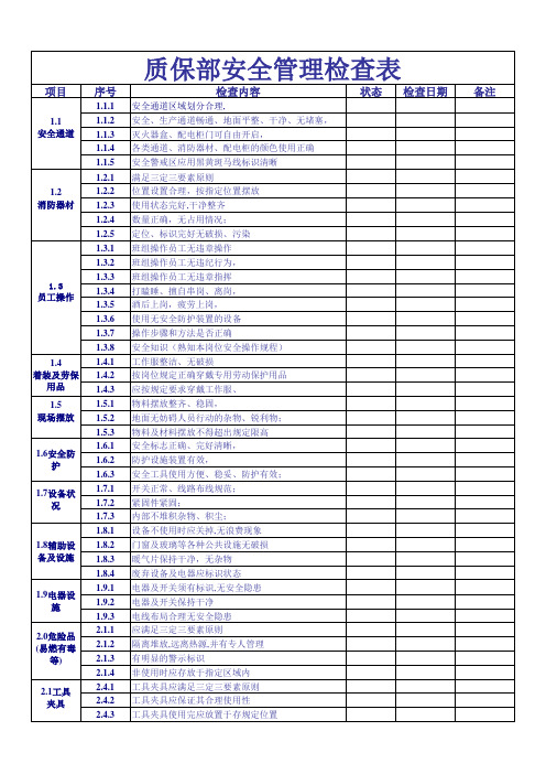 质保部安全检查表