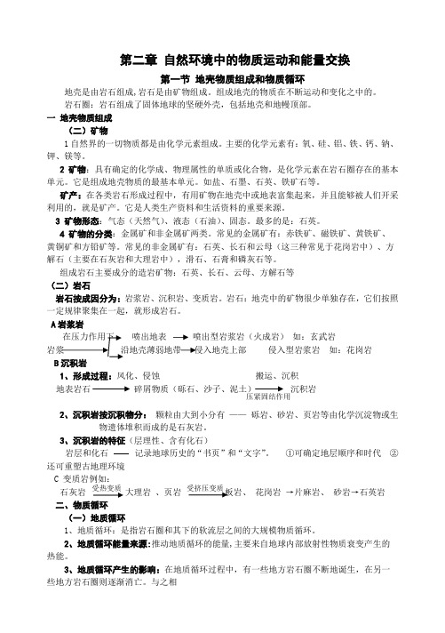 【湘教版】高一地理必修一 第二章 自然环境中的物质运动和能量交换 知识点总结