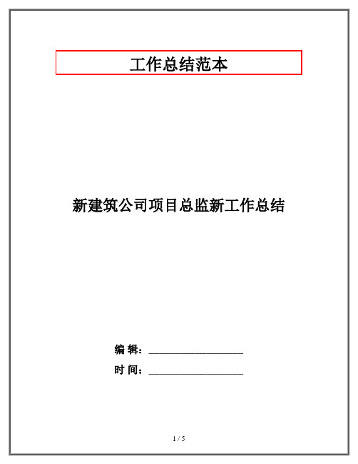 新建筑公司项目总监新工作总结