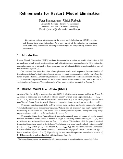 1997], Refinements for Restart Model Elimination