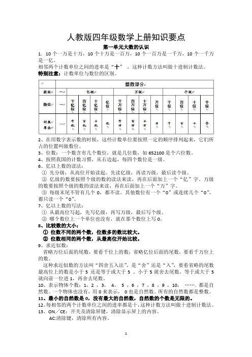 人教版四年级数学上册知识要点