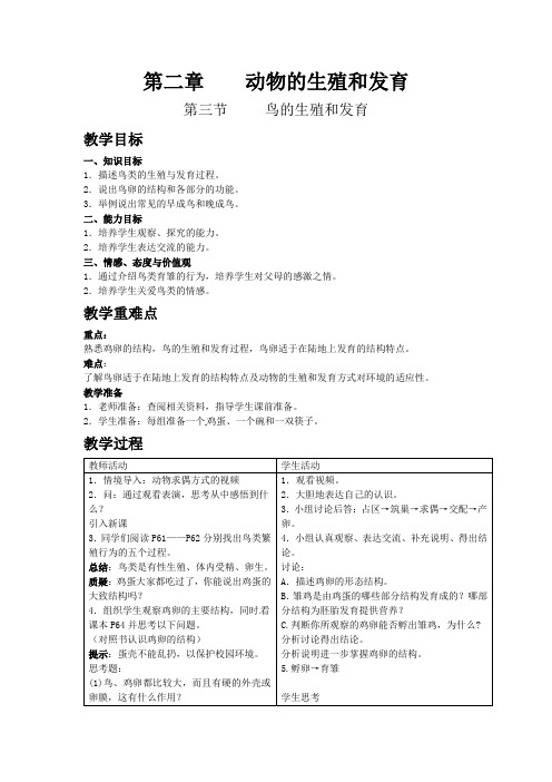 4528.济南版生物八年级上册教案第二章第三节     鸟的生殖和发育