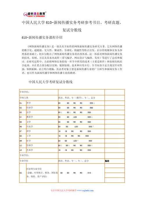 中国人民大学610-新闻传播实务考研参考书目、考研真题、复试分数线