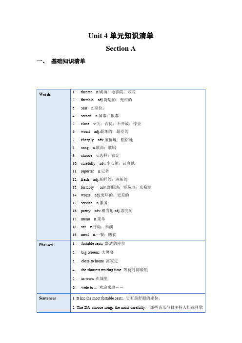 Unit4单元知识清单SectionA(基础知识点语法)八年级英语上册(人教版)