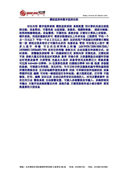 模拟监控和数字监控比较