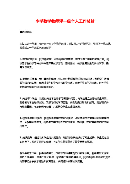 小学数学教师评一级个人工作总结