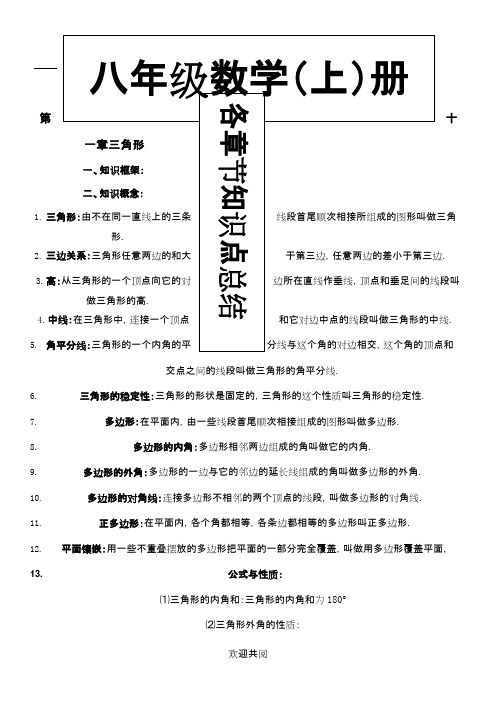 (完整)新人教版八年级上册数学各章节知识点复习总结,推荐文档