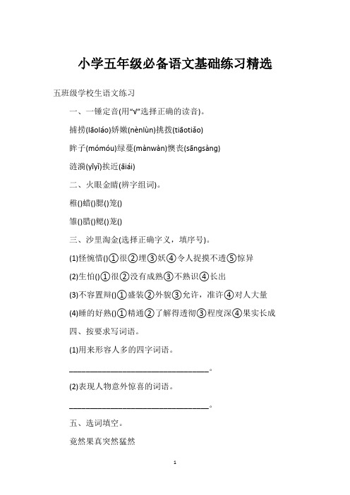 小学五年级必备语文基础练习精选