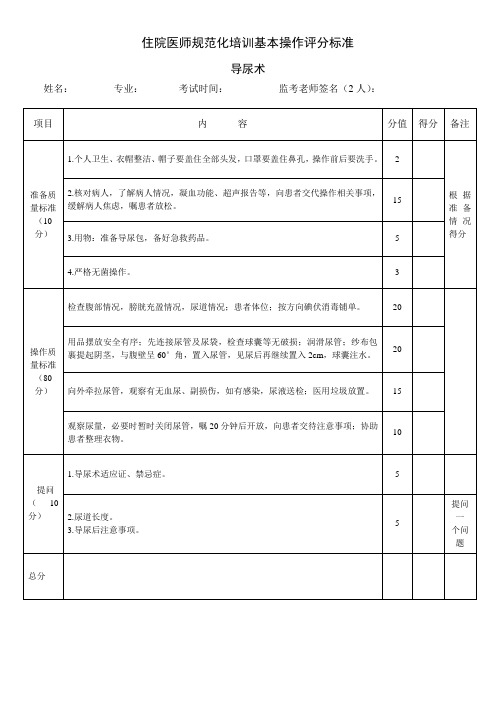 住院医师规范化培训技能操作评分表 导尿术