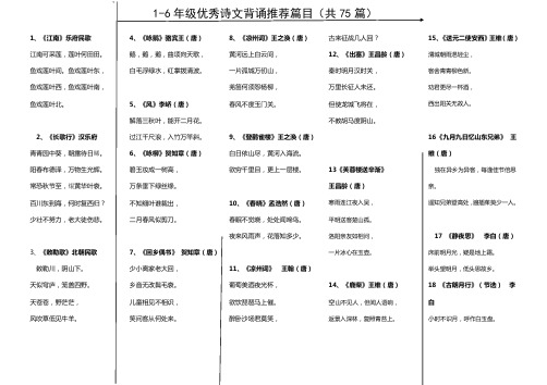 【新课标版】1-6年级优秀诗文背诵推荐篇目(共75篇)