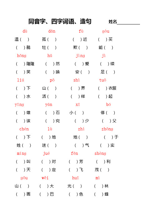 二年级下同音字四字词语造句