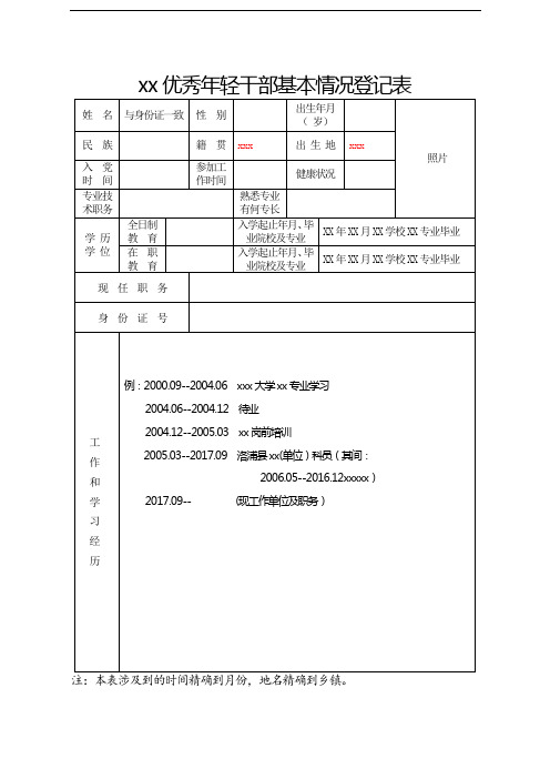 优秀年轻干部基本情况登记表【最新】