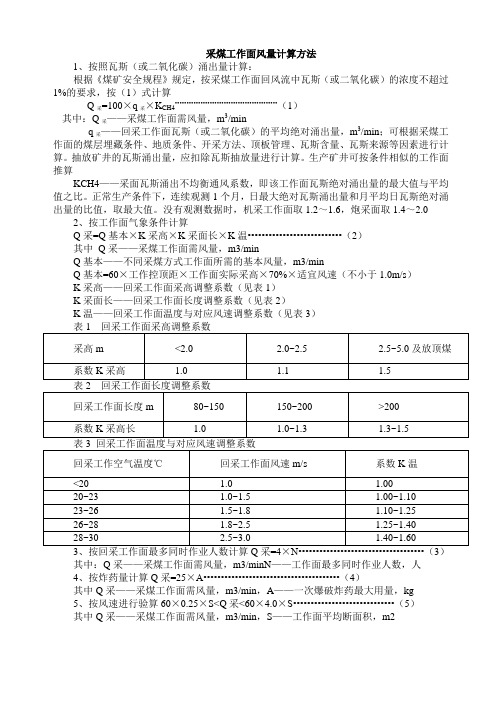 采煤工作面风量计算方法