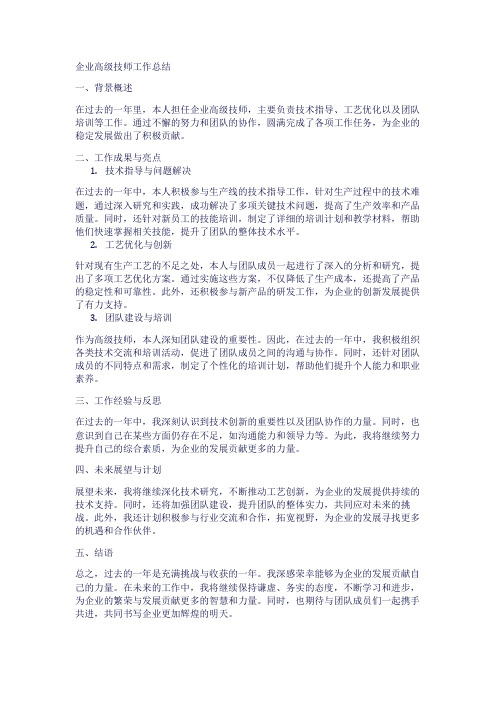 企业高级技师工作总结