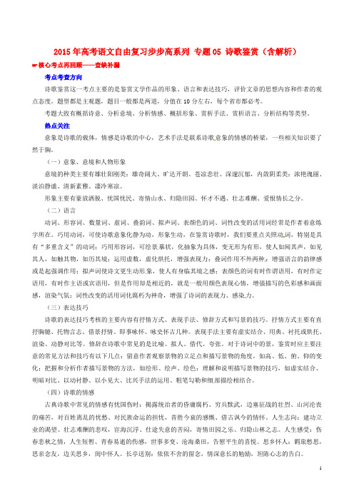 2015年高考语文自由复习步步高系列 专题05 诗歌鉴赏(含解析)