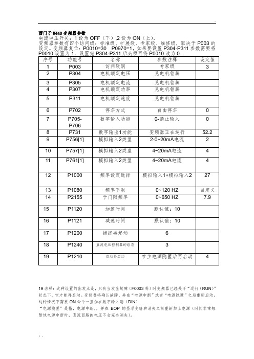 西门子M440变频器参数