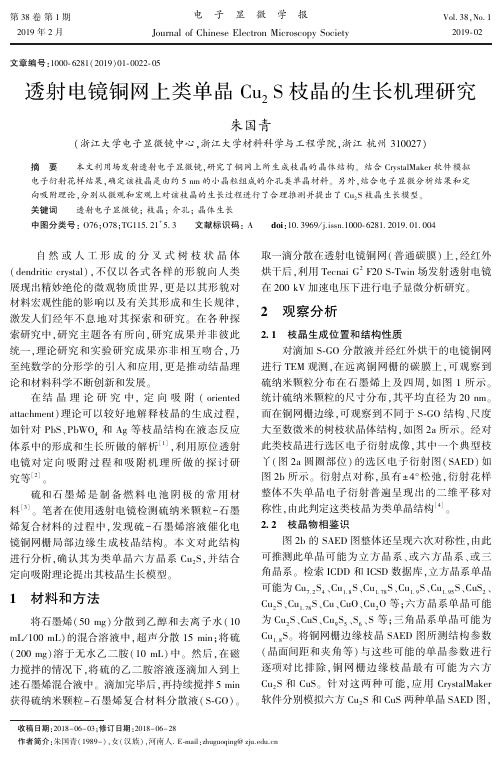 透射电镜铜网上类单晶Cu2S枝晶的生长机理研究