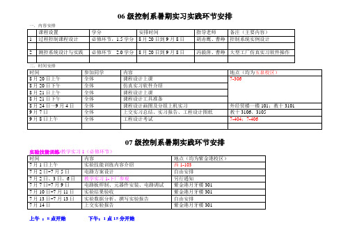 06级控制系暑期实习实践环节安排