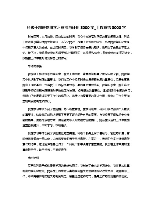 科级干部进修班学习总结与计划3000字_工作总结3000字