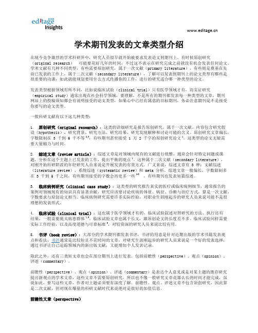 国际学术期刊文章类型介绍