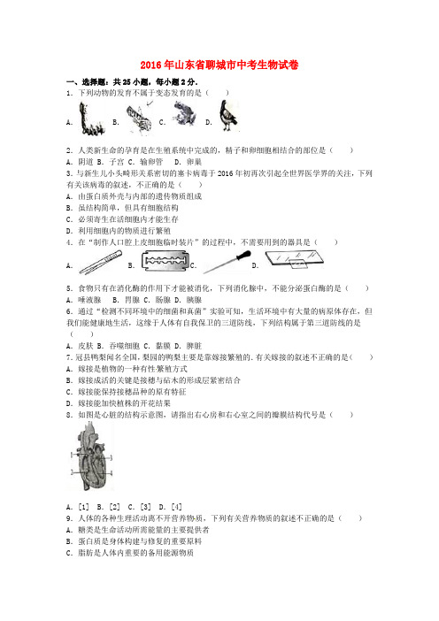 山东省聊城市2016年中考生物真题试题Word版含解析