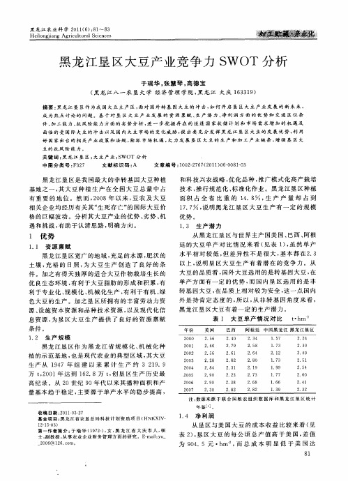 黑龙江垦区大豆产业竞争力SWOT分析