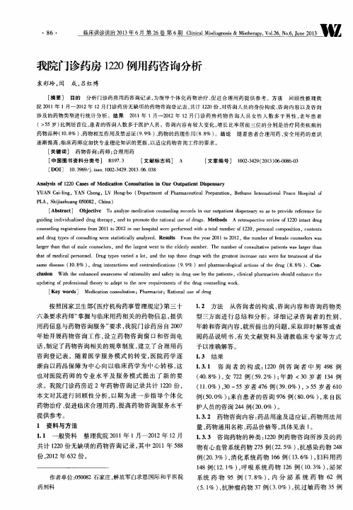 我院门诊药房1220例用药咨询分析