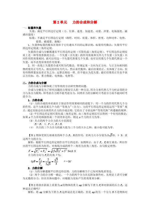 高考物理一轮复习第二章相互作用第2单元力的合成和分解教案