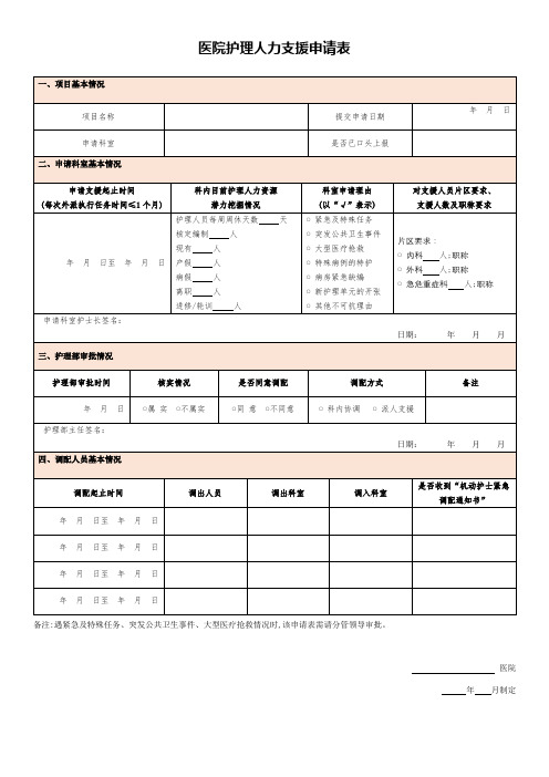 医院护理人力支援申请表