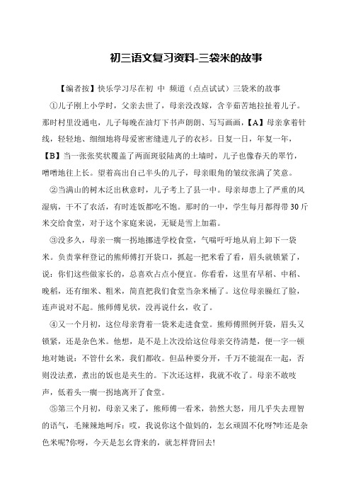 初三语文复习资料-三袋米的故事