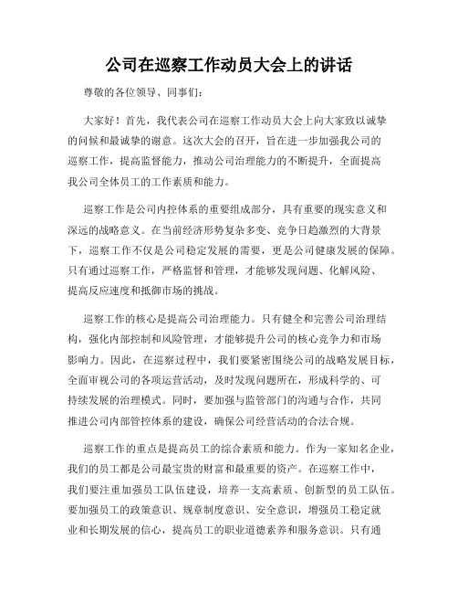 公司在巡察工作动员大会上的讲话