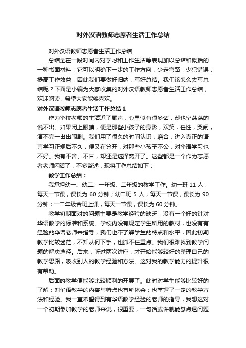 对外汉语教师志愿者生活工作总结