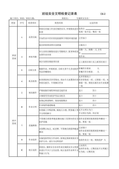 班组安全文明检查记录表