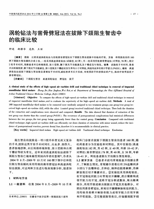 涡轮钻法与凿骨劈冠法在拔除下颌阻生智齿中的临床比较